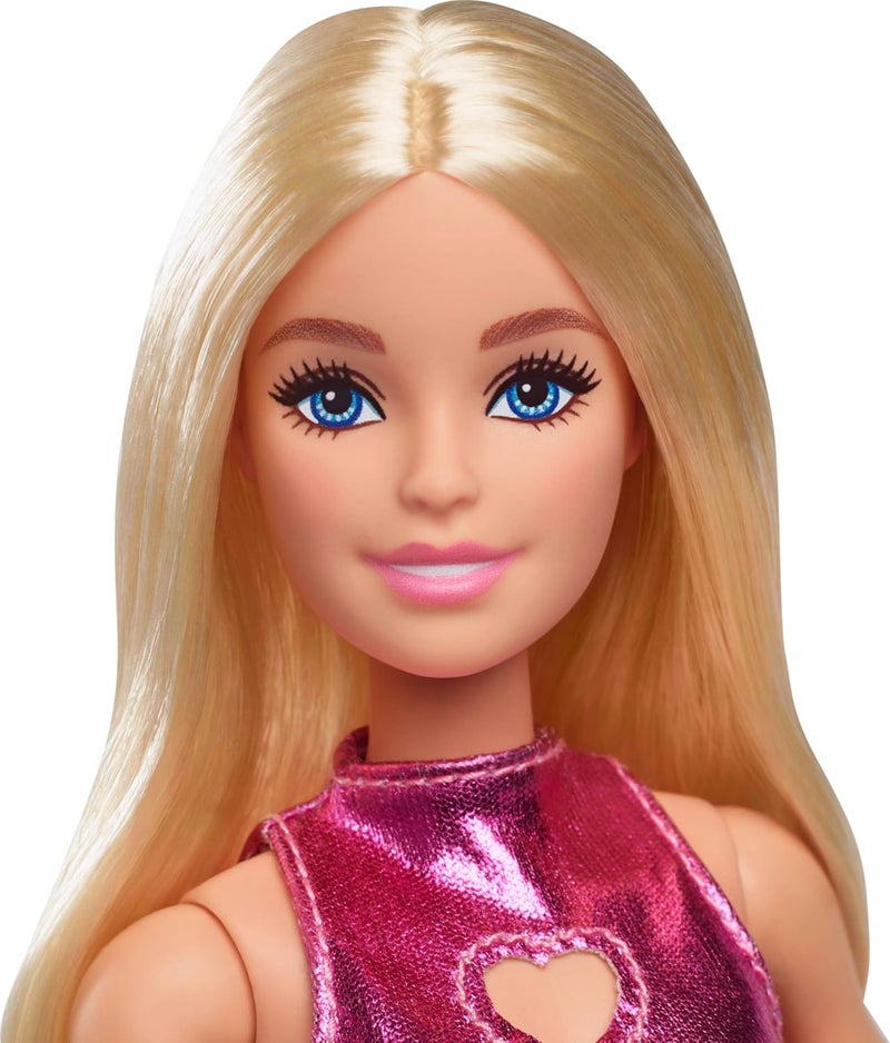 Barbie ​Barbie Fashionistas Doll #230 with Blond Hair, Wearing Metallic Pink Minidress with Heart Cut-Out, White Bracelet and Heels - Image 2